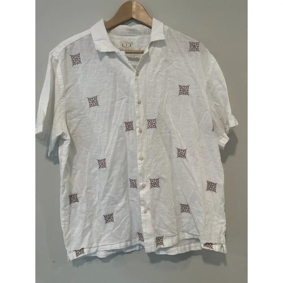 ETA E.T.A. Mens Resort Button Down Size Large Beige with Embroider 100% Cotton - Picture 2 of 12